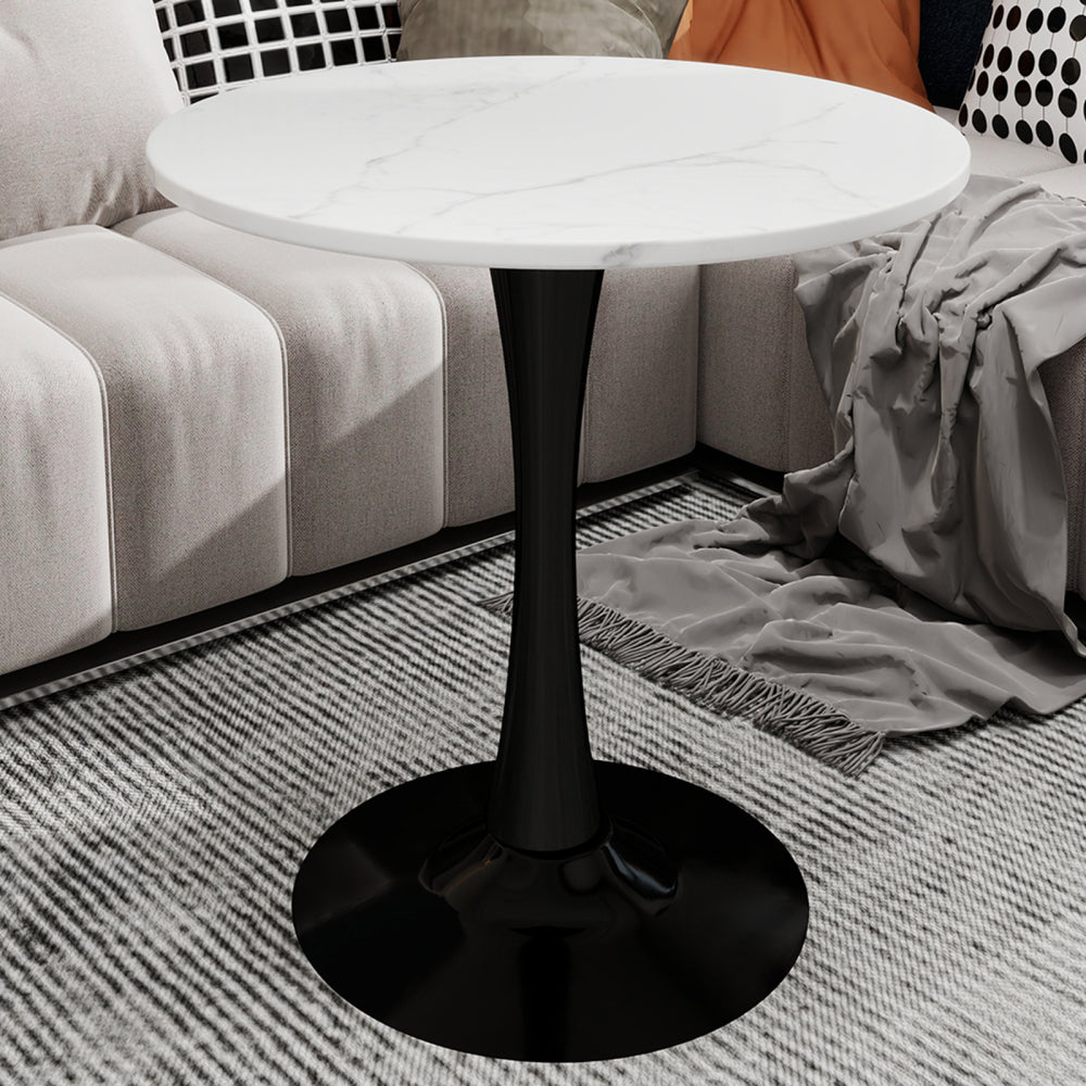 Modern Round Marble Top Coffee Table with White Base - Marble & Metal Dining Table Suitable for 2-4 People, Easy Assembly, Space-Saving Design for Small Apartments,, Office - Durable Contemporary Furniture