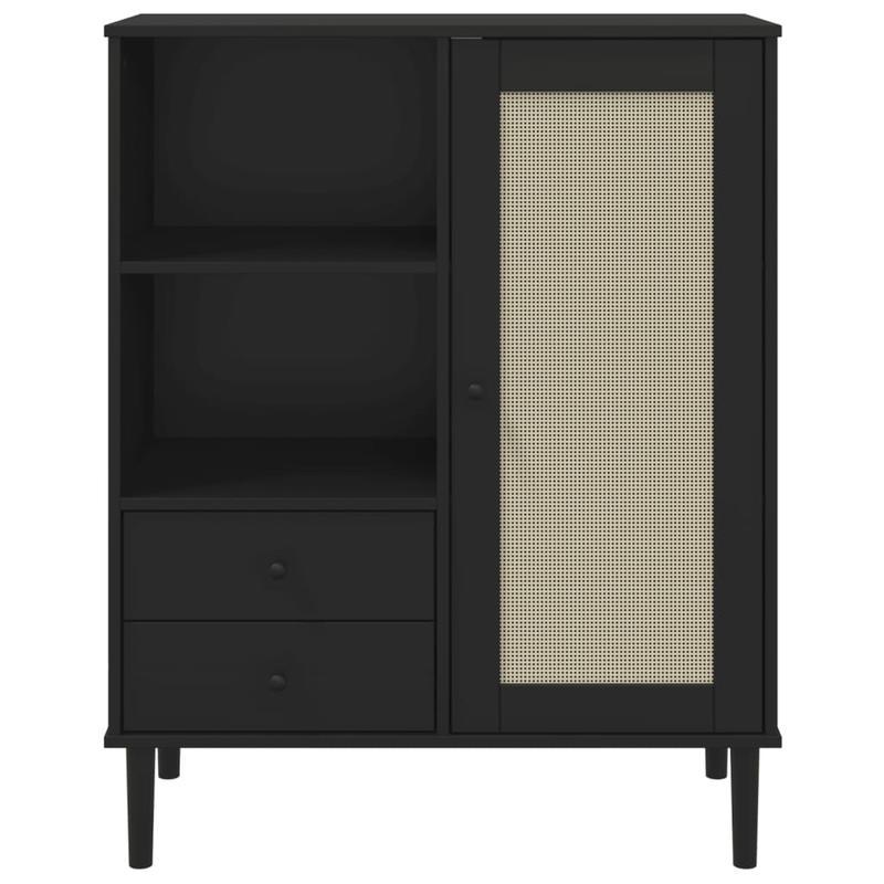 Modern Minimalist Wooden Sideboard - 90x40x112cm (35x16x5.9in) Removable & Durable Hardwood & Artificial Wood Frame with 2 Drawers, Open Shelves & 2 Side Shelves for Living Room, Bedroom, Office, Versatile Storage Solution, C
