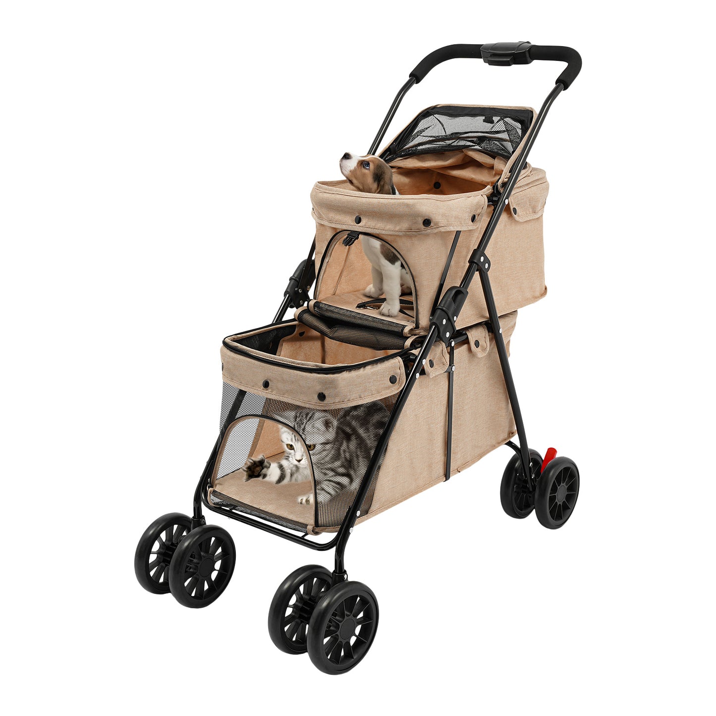 2-Tier Heavy-Duty All-Terrain Pet Cart with 4-Wheel Mobility & Handle - Chew-Resistant Oxford/PVC Mesh Design, Carbon Frame & Wheels - Multi- & Storage Cart for Dogs/Cats - /Outdoor Use Suitable for Dogs and Cats