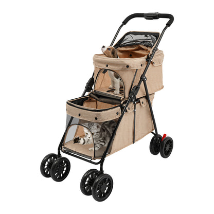 2-Tier Heavy-Duty All-Terrain Pet Cart with 4-Wheel Mobility & Handle - Chew-Resistant Oxford/PVC Mesh Design, Carbon Frame & Wheels - Multi- & Storage Cart for Dogs/Cats - /Outdoor Use Suitable for Dogs and Cats