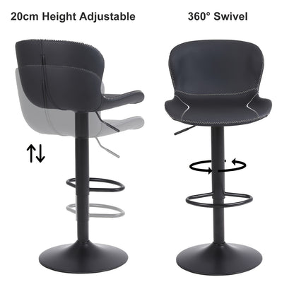 Barstoel – Barkruk – Keukenstoel – Barstoel Zonder Armleuning – Draaiende Barkruk – PU Lederen Bekleding – Verstelbare Zithoogte – Set Van 3 Stuks Zwart