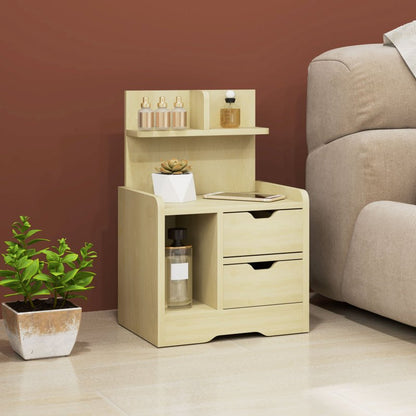 Nachtkastje – Bijzettafel – Bedkastje – Nachtkastje Met Laden – Natuurlijk Hout – 2 Lades En Open Plank – Compact 40x30x60 cm