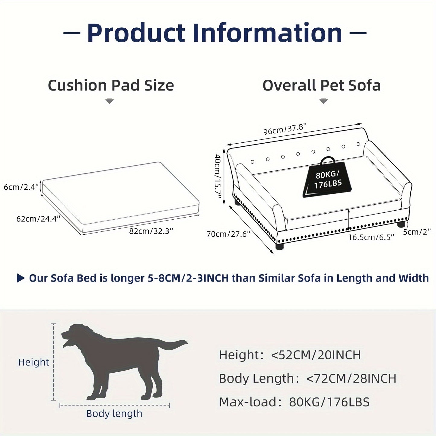Hondenbankje – Hondenbed – Huisdier Sofa – Orthopedisch Bed – Hondenkussen – Eucalyptus Houten Frame – Nederlands Fluweel – Orthopedische Polyurethaanvulling – Verhoogde Constructie