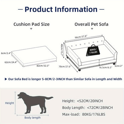 Hondenbankje – Hondenbed – Huisdier Sofa – Orthopedisch Bed – Hondenkussen – Eucalyptus Houten Frame – Nederlands Fluweel – Orthopedische Polyurethaanvulling – Verhoogde Constructie