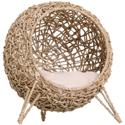 Cat Bed | Wicker Cat House with Pad | Cat Sleeping Bed | Cat Bed with Legs | Natural Colour 52 x 58cm, Pet Bed, Cozy Pet Nest, Modern Pet Furniture, Stylish Pet Accessory, Sturdy Pet Bed, Raised Cat Perch, Small Pets, Cat Own
