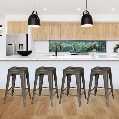 Eetkamerstoelen – Stoelen – Barkrukken – Restaurantstoelen – Metalen Stoelen – Verwijderbare Rugleuning – Max Belastbaarheid 150 kg – Zwarte Set van 4