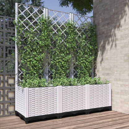 Tuinbak – Plantenbak – Bloembak – Plantenbak Met Klimrek – Balkonbak – Wit – 120x40x136 Cm – Weerbestendig Polypropyleen