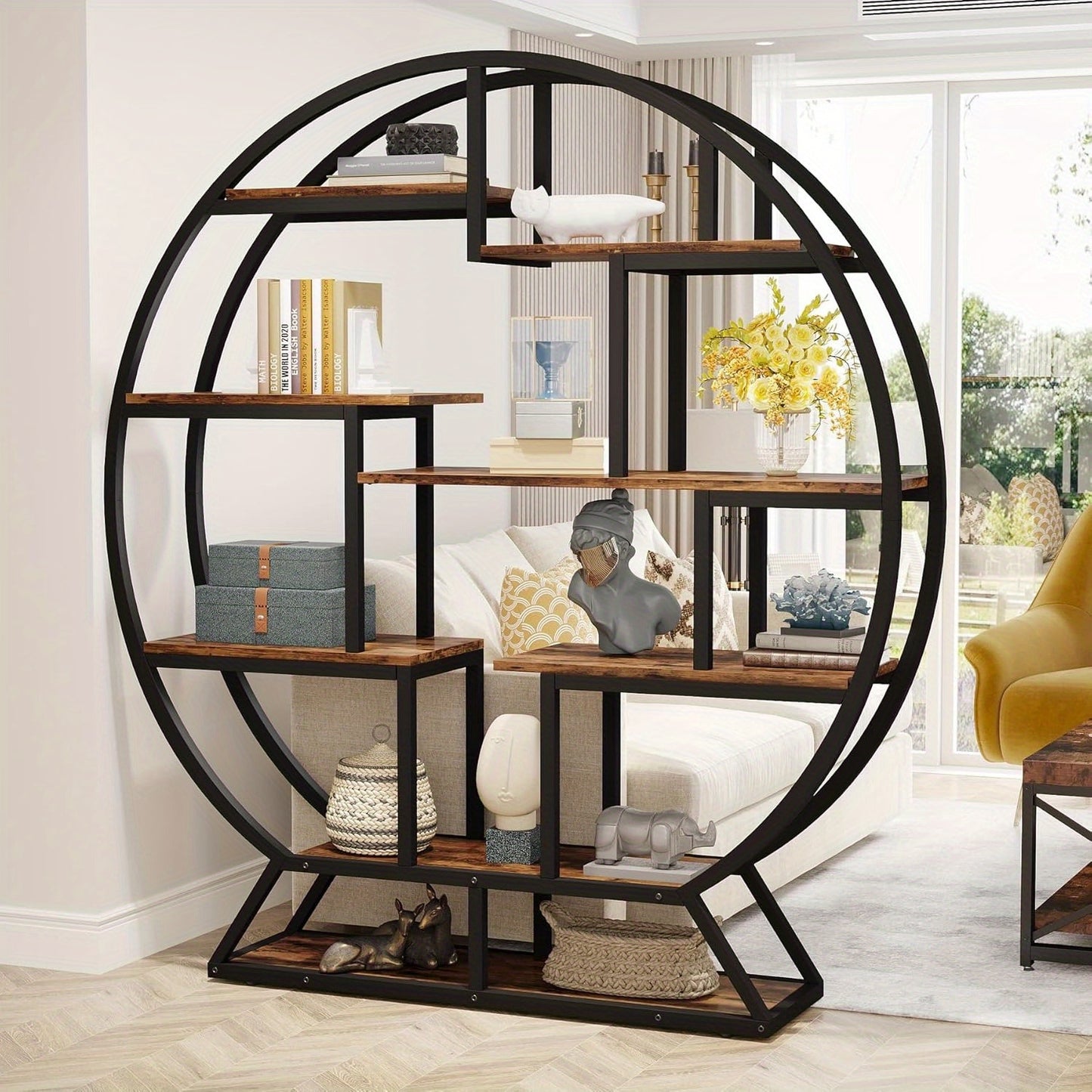 Boekenkast – Boekenrek – Opbergkast – Boekplank – Wandkast – Rustiek Bruin – Stevig Spaanplaat Met Metaal – Open En Luchtig Design