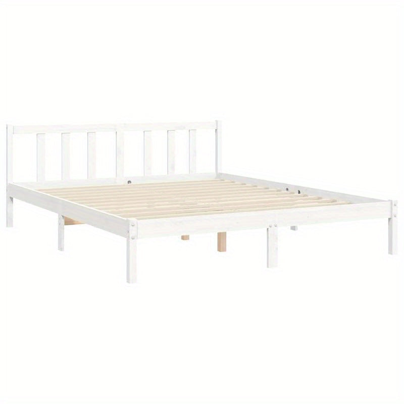 White Bed Frame Measuring 160X200 Cm, Made of Solid Pine Wood, Removable And Long-Lasting, Without a Mattress.