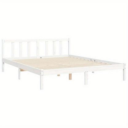White Bed Frame Measuring 160X200 Cm, Made of Solid Pine Wood, Removable And Long-Lasting, Without a Mattress.