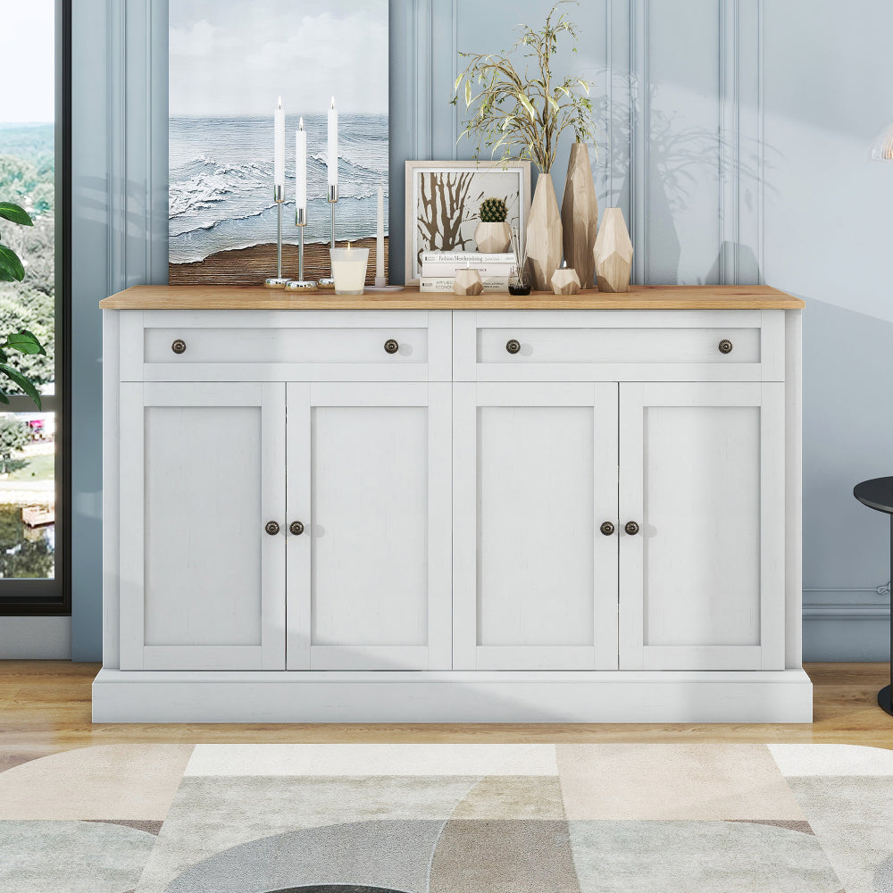 Large Modern 4-Door Cabinet with Double Drawers - -Standing Storage Unit, Dining Room & Furniture, 150x86x40cm, Metal Frame Contemporary Sideboard for Apartments, Houses, Hotels (Space-Saving Design)
