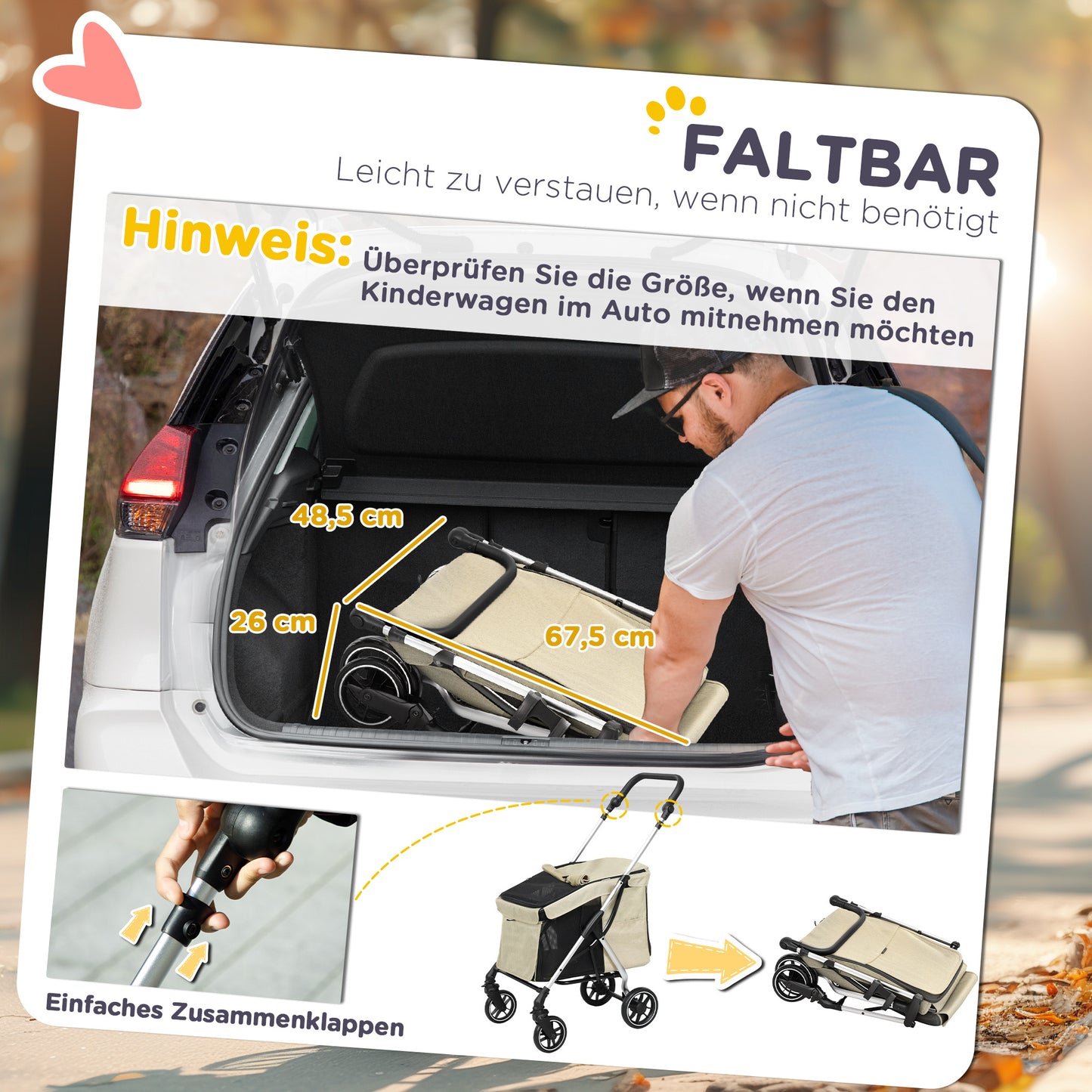 Hondenwagen – Wandelwagen – Draagkar – Huisdierwagen – Kinderwagen Hond – Lichtgewicht & Inklapbaar – Wasbaar Kussen & Mesh Ramen – Khaki