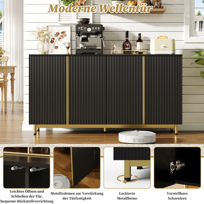 Sideboard – Dressoir – Opbergkast – Buffetkast – Kast – Modern Zwart – 150 Cm Breed – Zelfsluitende Deuren – Kantelbeveiliging