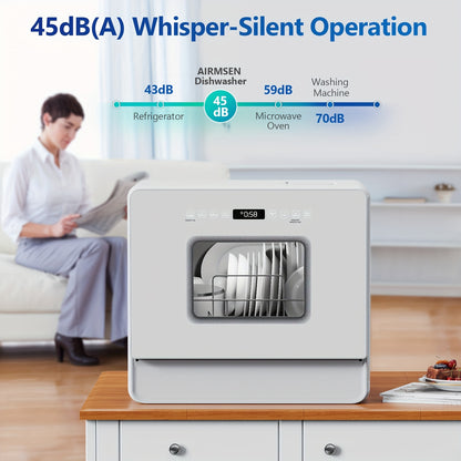 Compacte Vaatwasser – Mini Vaatwasser – Aanrechtvaatwasser – Kleine Keuken Vaatwasser – Caravan Vaatwasser – Duale Manden – Ingebouwde 5L Watertank – 7+2 Wasprogramma’s – Zachtwatersysteem