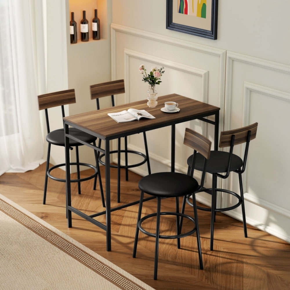 Industriële Meubelset – 5-delige Eettafelset – Bartafel Met Stoelen – Keukenmeubilair – Horecameubel – Natuurlijk Kleur – Compact Ontwerp – Stevig Metaal