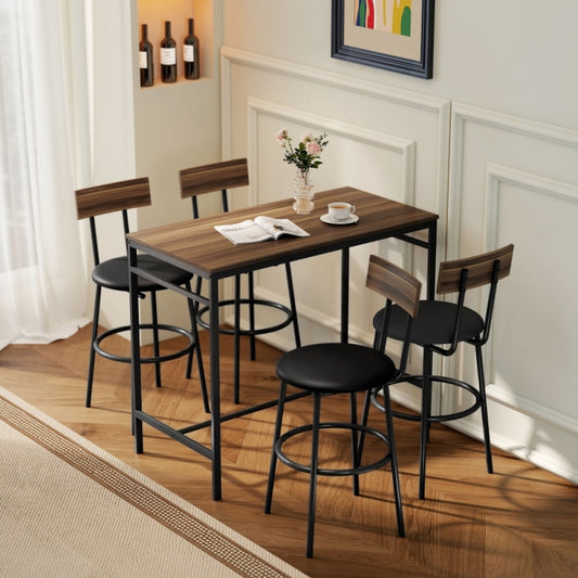 Industriële Meubelset – 5-delige Eettafelset – Bartafel Met Stoelen – Keukenmeubilair – Horecameubel – Natuurlijk Kleur – Compact Ontwerp – Stevig Metaal