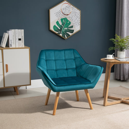 Velvet Fauteuil – Velours Stoel – Accentstoel – Lounge Fauteuil – Sessel – Licht Turquoise – Stevig Metalen Frame – Compact 64x62x72,5 cm