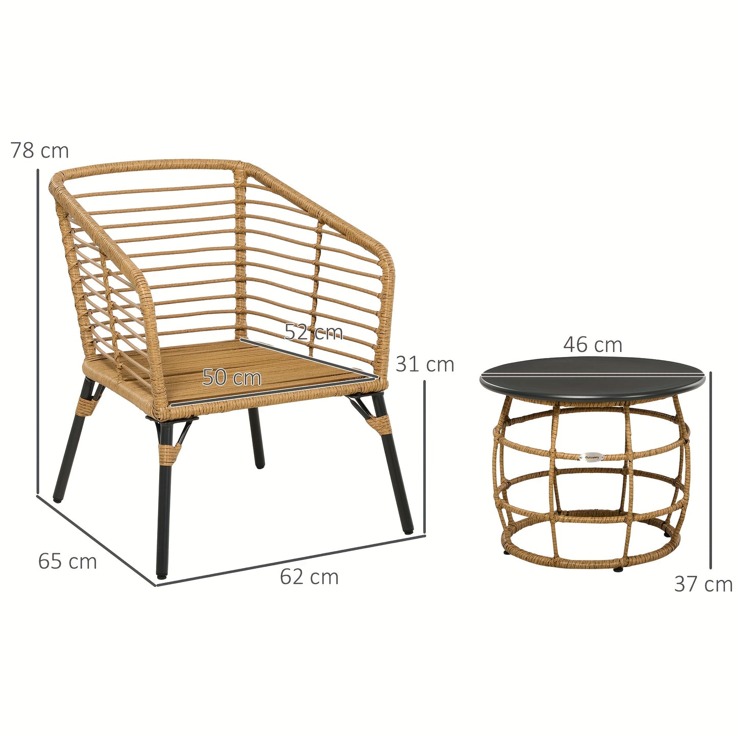 Loungeset – Rotan Loungeset – 3-delige Zithoek – Tuinset – Balkonset – Zandkleur Met Donkergrijze Kussens – Weerbestendig Metalen Frame – Comfortabele Zitkussens