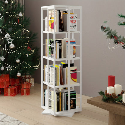 Draaibare Boekenkast – Boekenkast – Boekplank – Opbergrek – Vakkenkast – Wit – 4-Lagen Met 360° Draaifunctie – Ruimtebesparend Design