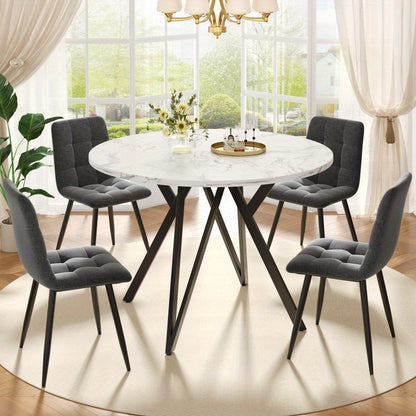 Ronde Eettafel – Rond Tafeltje – Keukentafel – Eetkamertafel – Tafel Rond – Marmerlook MDF Blad – Zwart Metalen A-Poot – 100 cm Compact Design – Stevig & Onderhoudsvriendelijk