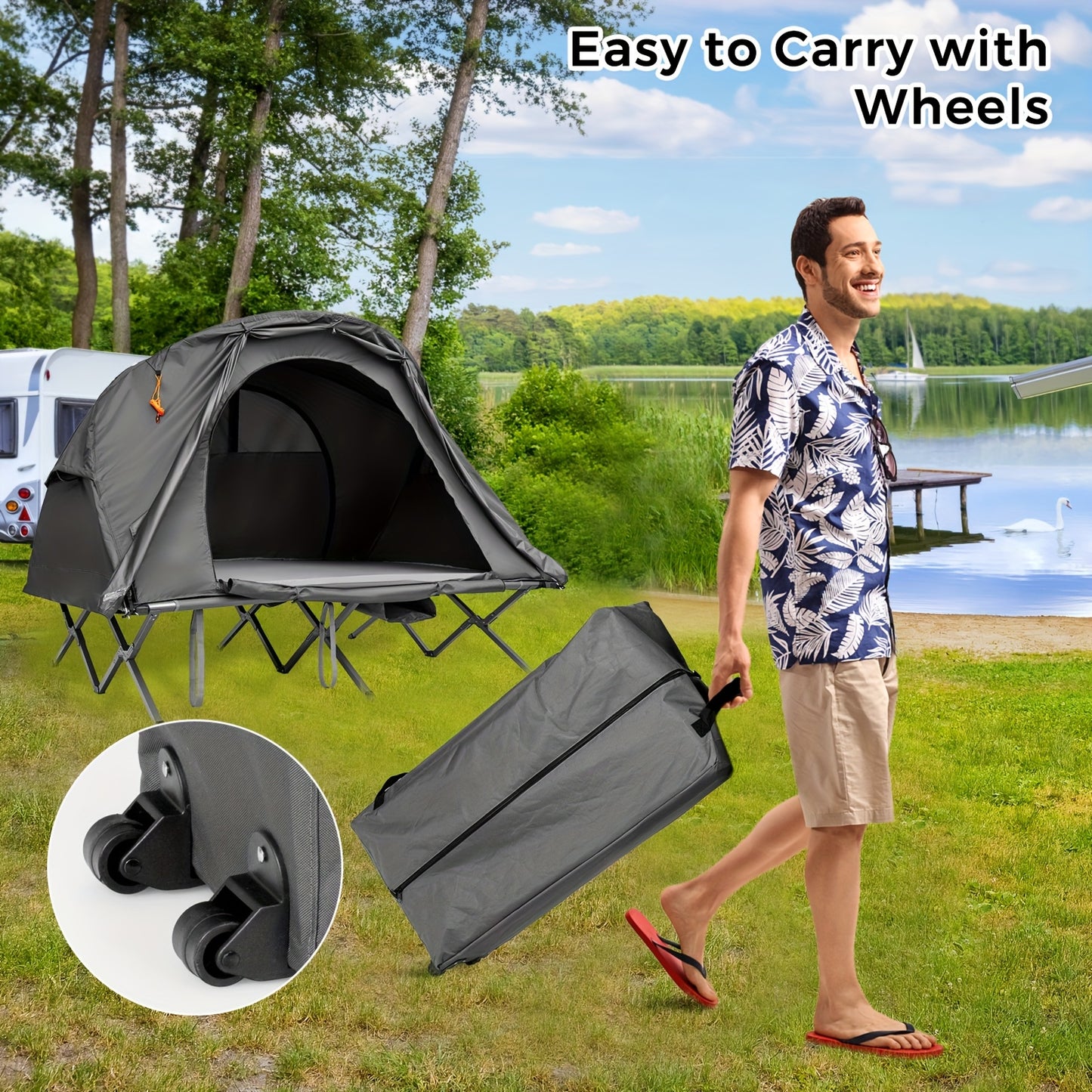 Campingtent – Kampeertent – Tent – Koepeltent – Kampeerset – Voor 2 Personen – Verhoogd Campingbed – Zelfopblazende Matras – Waterbestendig PVC