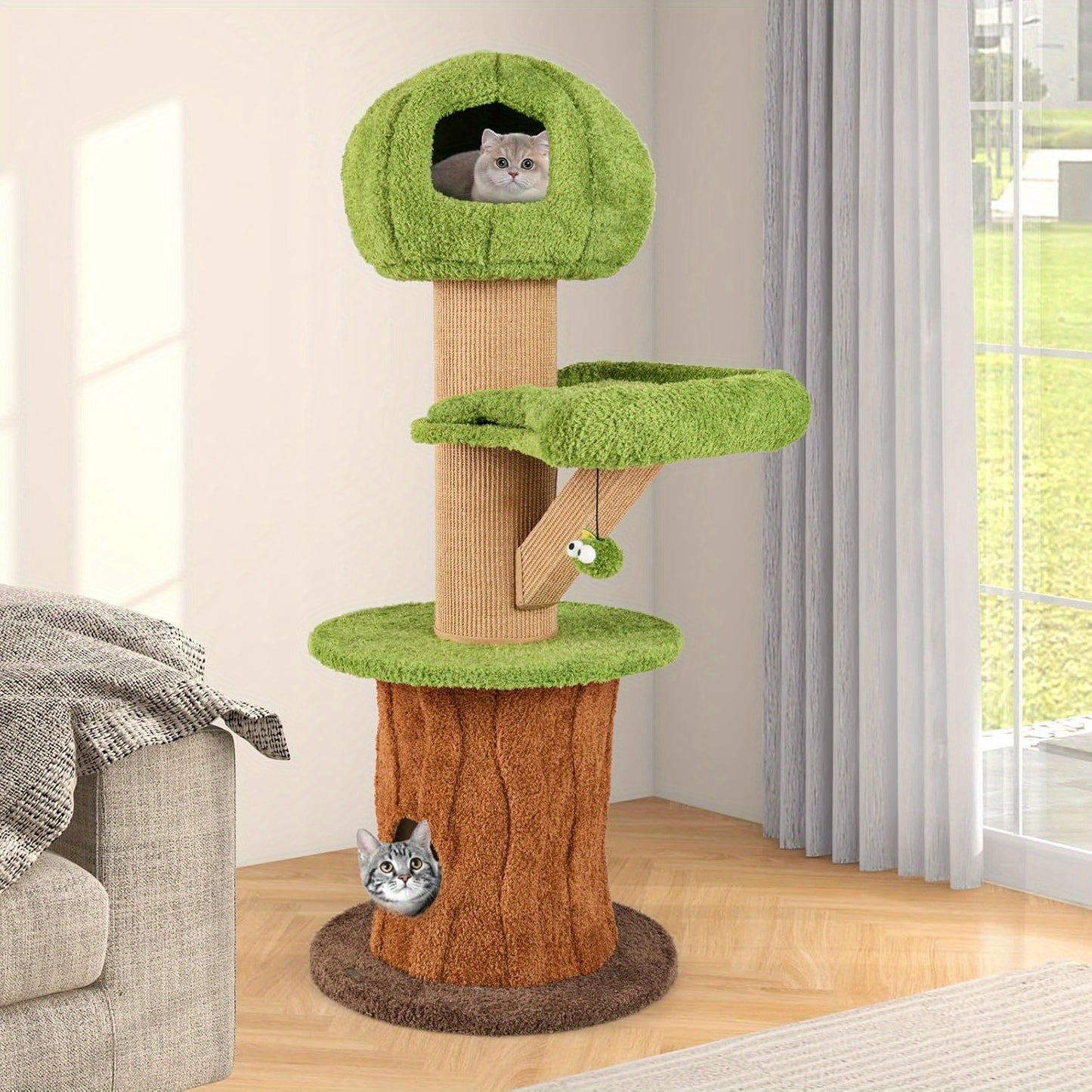 Krabpaal – Kattenboom – Kattenhuis – Krabmeubel – Kattentoren – 148 cm Hoog – Stabiel Met Groot Kattenhol – Duurzaam Multiplex Met Sisal