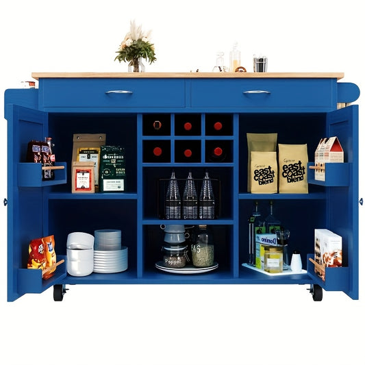 Keukentrolley – Keukenwagen – Serveerwagen – Opbergtrolley – Keukenrek – Blauw – Mobiel met 4 Wielen – Ruim Werkblad en Opbergruimte