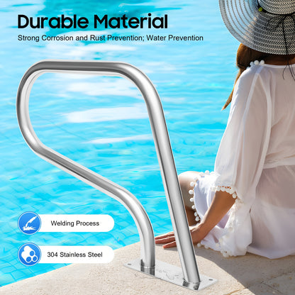 Handrail Zwembad – Zwembadrail – Poolrail – Poolhandgreep – Zwembadbeugel – Roestvrij Staal 304 – Neopreen Antislip Grip – Max 120 kg Belastbaar – Zilver