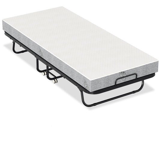 Opvouwbaar Bed – Logeerbed – Vouwbed – Opklapbed – Reisbbed – Metalen Frame – 90x200 cm – 13 cm Schuimmatras – Draagkracht 200 kg