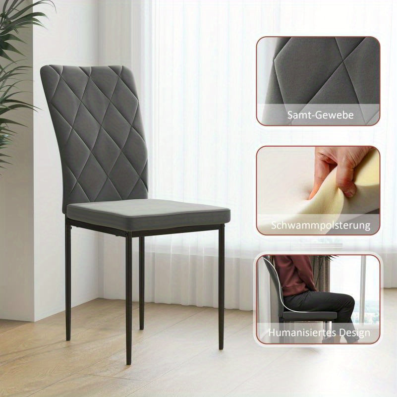 Eetstoel – Eetkamerstoel – Kuipstoel – Stoel – Stoeltjes – Set Van 4 – Velvet Stof – Met Armleuningen – Metalen Poten – Donkergrijs – Comfortabele Rugleuning