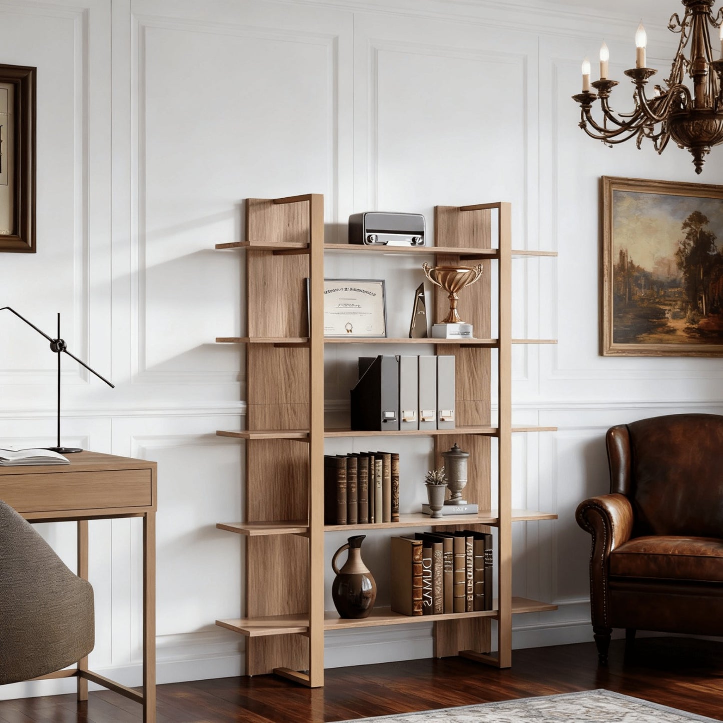 Open Boekenkast – Boekrek – Boekenplank – Boekstelling – Boekmeubel – Retro Bruin Zwart – 5 Planken – Stevig Metalen Frame