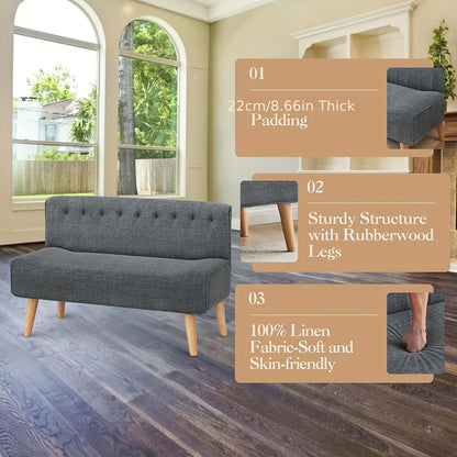2-Zitsbank – Tweezitsbank – Sofa – Loveseat – Compact Bank – Modern Grijs – Houten Poten – Compact Formaat voor Kleine Ruimtes