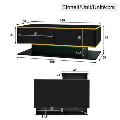 This Elegant and Minimalist Modern Coffee Table Features a High-gloss Finish, Is 100cm Long, Has Golden Trim, and Three Drawers for Storing Household Items and Books. Suitable for Kitchens, Living Rooms, and Bedrooms, It Come