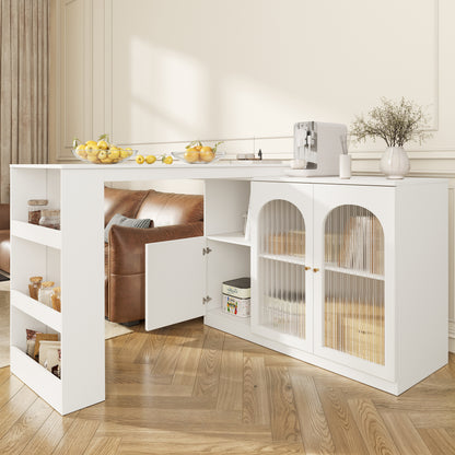 Keukeneiland – Keukenbar – Keukenkast – Buffetkast – Serveerwagen – 360° Draaibaar – Modern MDF Wit 120x40x97 cm