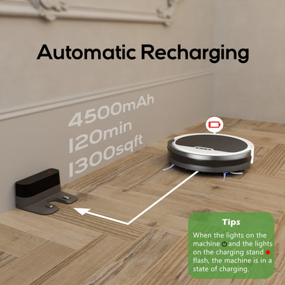 Robot Vacuum, 4000Pa Strong Suction, 2.4G WiFi/APP/Alexa, 120 Min Runtime, Self-Charging Robotic Vacuum Cleaner, Slim, Quiet, 4 Cleaning Modes Ideal for Pet Hair, Hard Floors, Black White