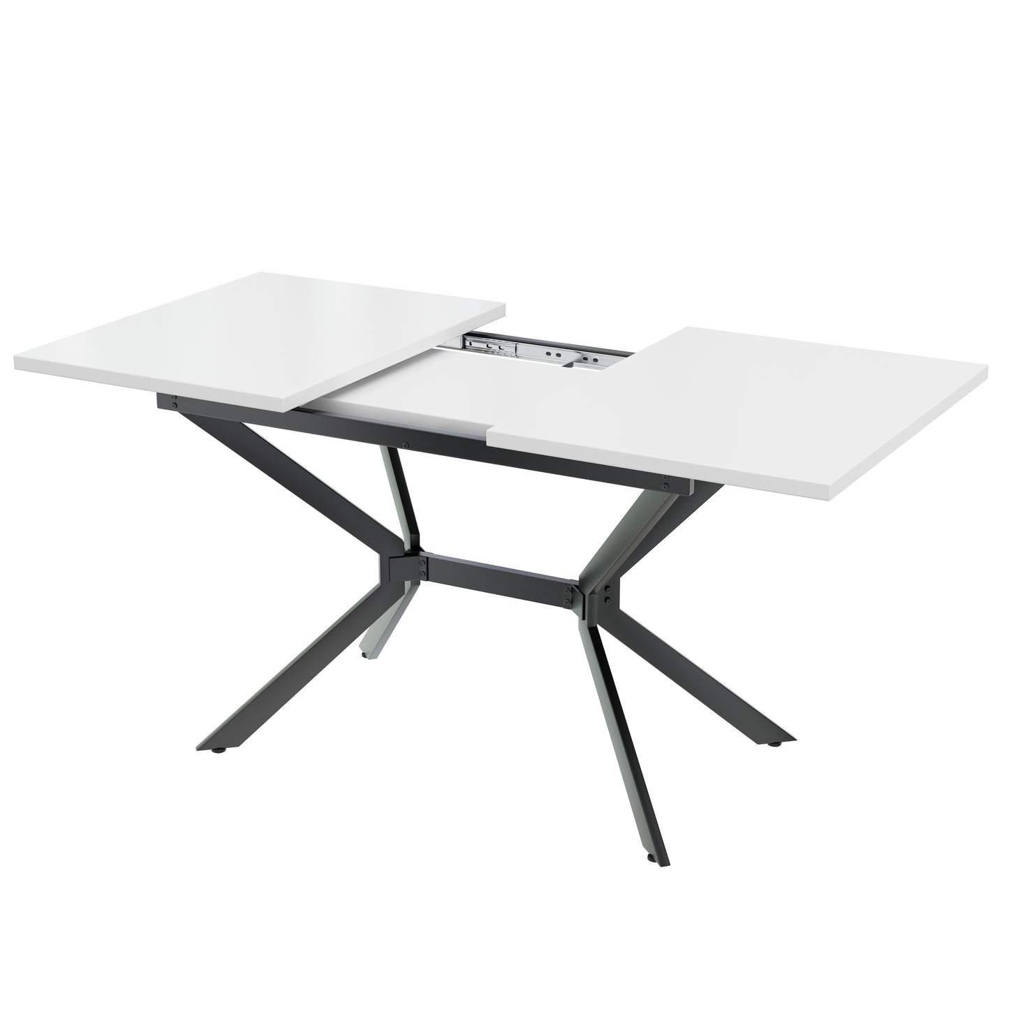 Uitklapbare Eettafel – Uitschuifbare Tafel – Verlengbare Eettafel – Klaptafel – Keukentafel – Mat Wit MDF – Zwarte Metalen Poten – 120-160x80 cm – Geschikt Voor 4-6 Personen