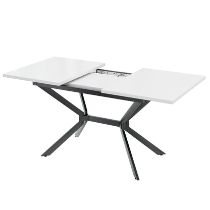 Uitklapbare Eettafel – Uitschuifbare Tafel – Verlengbare Eettafel – Klaptafel – Keukentafel – Mat Wit MDF – Zwarte Metalen Poten – 120-160x80 cm – Geschikt Voor 4-6 Personen