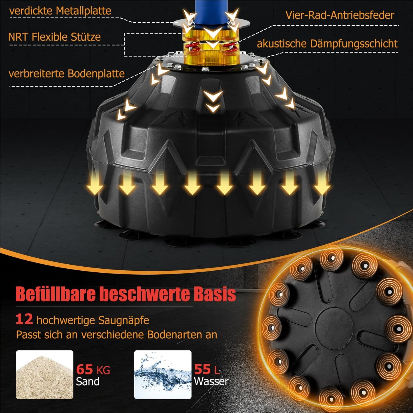 Bokszak – Staande Bokszak – Boksbal – Bokspaal – Kickboks Zak – Verstelbaar 168-201 cm – 360° Reflexstok met 2 Speedballs