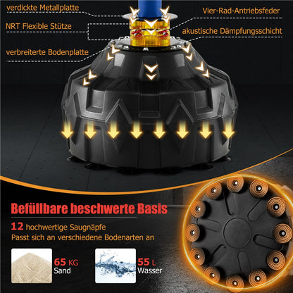 Bokszak – Staande Bokszak – Boksbal – Bokspaal – Kickboks Zak – Verstelbaar 168-201 cm – 360° Reflexstok met 2 Speedballs
