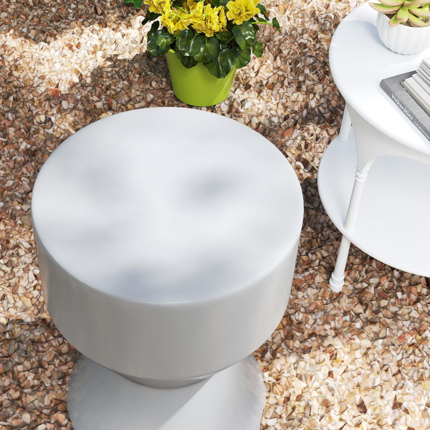 Keramische Kruk – Tuinkruk – Bijzettafel – Voetenbankje – Plantenstandaard – Lichtgrijs – Weerbestendig – Draagvermogen 120 kg – Ø33 x 45,5 cm