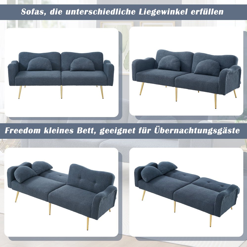 Slaapbank – Sofa Bed – Bedbank – Logeerbed – Zetelbed – 2-Persoons – Verstelbare Rugleuning – Met Gouden Metalen Poten