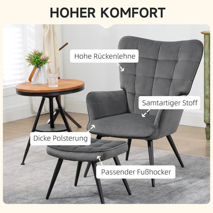Loungefauteuil – Loungestoel – Relaxfauteuil – Fauteuil – Zithoekstoel – Hoog Draagvermogen 120 kg – Fluweelachtige Bekleding Donkergrijs
