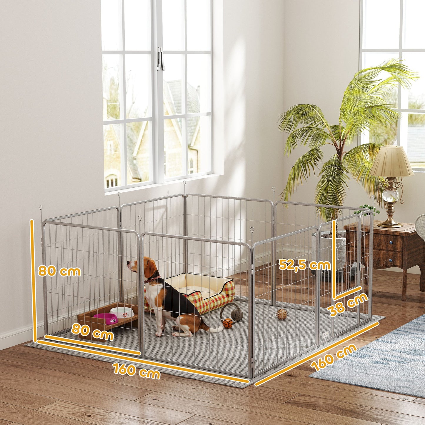 Hondenren – Puppyren – Hondenkennel – Hondenbench – Dierenren – 8 Panelen – Opvouwbaar Staal – Inclusief Deur & Draagriem