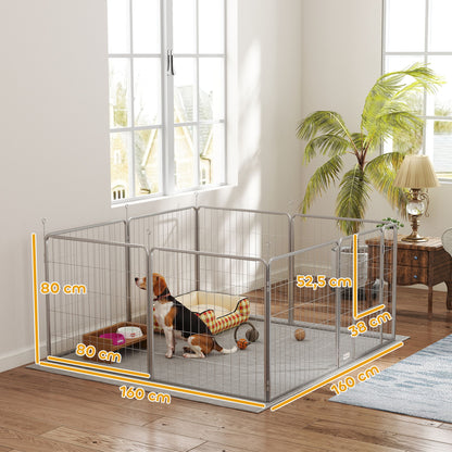 Hondenren – Puppyren – Hondenkennel – Hondenbench – Dierenren – 8 Panelen – Opvouwbaar Staal – Inclusief Deur & Draagriem