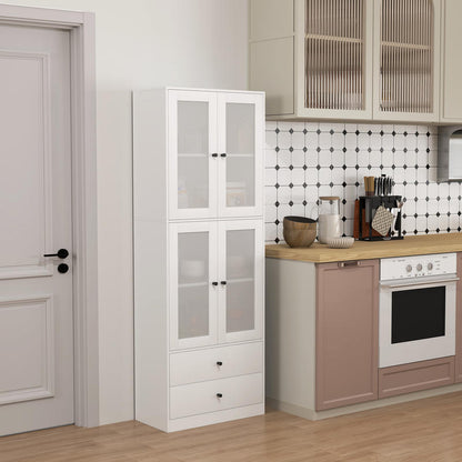 Kitchen Cabinet with Drawers And Glass Doors, Melamine Surface, White