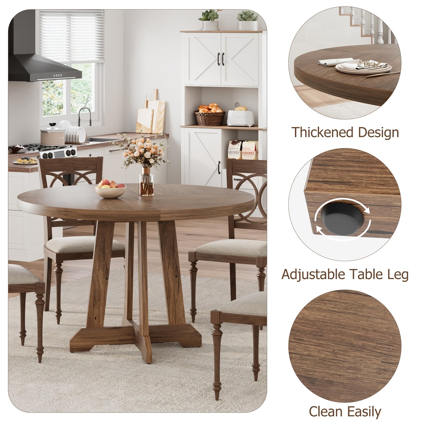 Ronde Eettafel – Houten Tafel – Eetkamertafel – Keukentafel – Dinertafel – Voor 4 Personen – Massief Hardhout – Diameter 119 cm