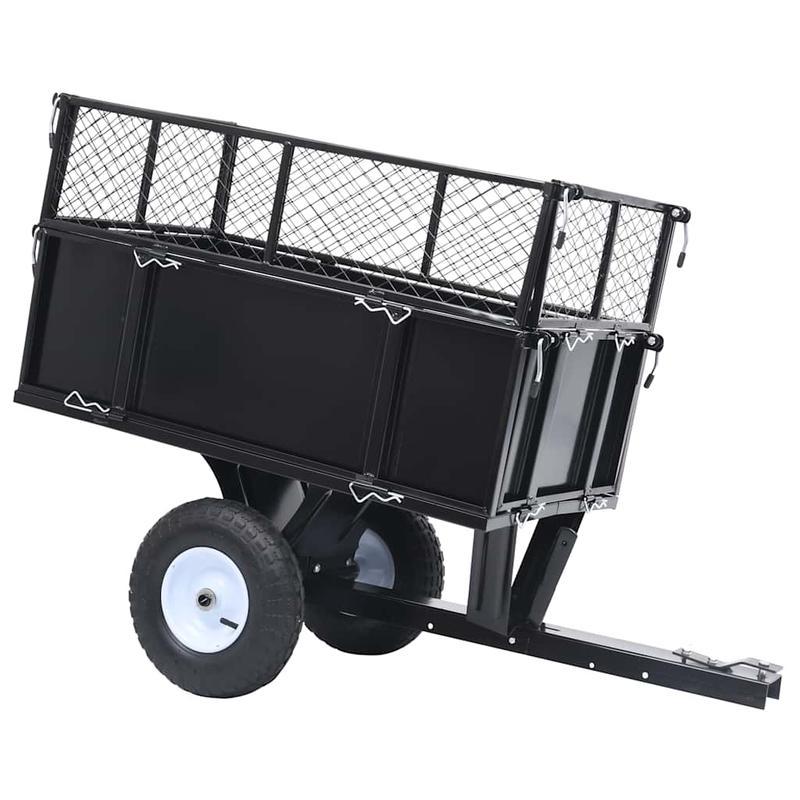 Tuinwagen – Tuinkar – Bolderkar – Transportkar – Tuintrolley – Stevig Stalen Frame – 150 kg Draagkracht – Opblaasbare All-Terrain Wielen – Grote Laadbak 130x52x87 cm – Zwart