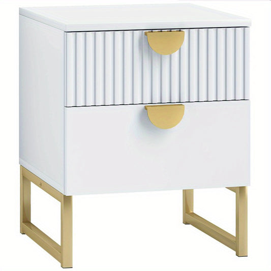 Nachtkastje – Nachtkast – Bijzettafel – Ladekastje – Opbergkast – Wit met Gouden Handgrepen – 40x40x50 cm – Met 2 Ruime Lades