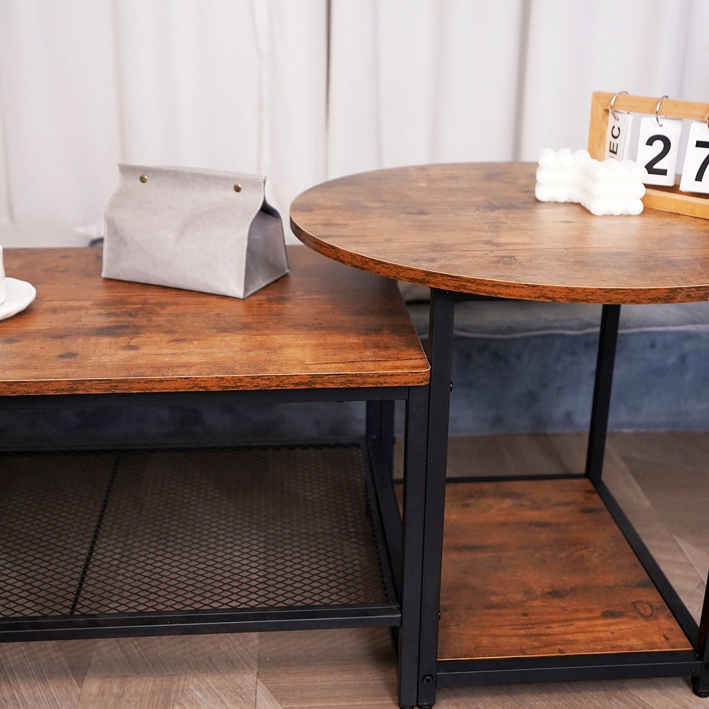 Salontafel – Koffietafel – Theetafel – Woonkamertafel – Bijzettafel – 2-in-1 Afneembaar – Robuust Hout Met Zwart Metalen Frame