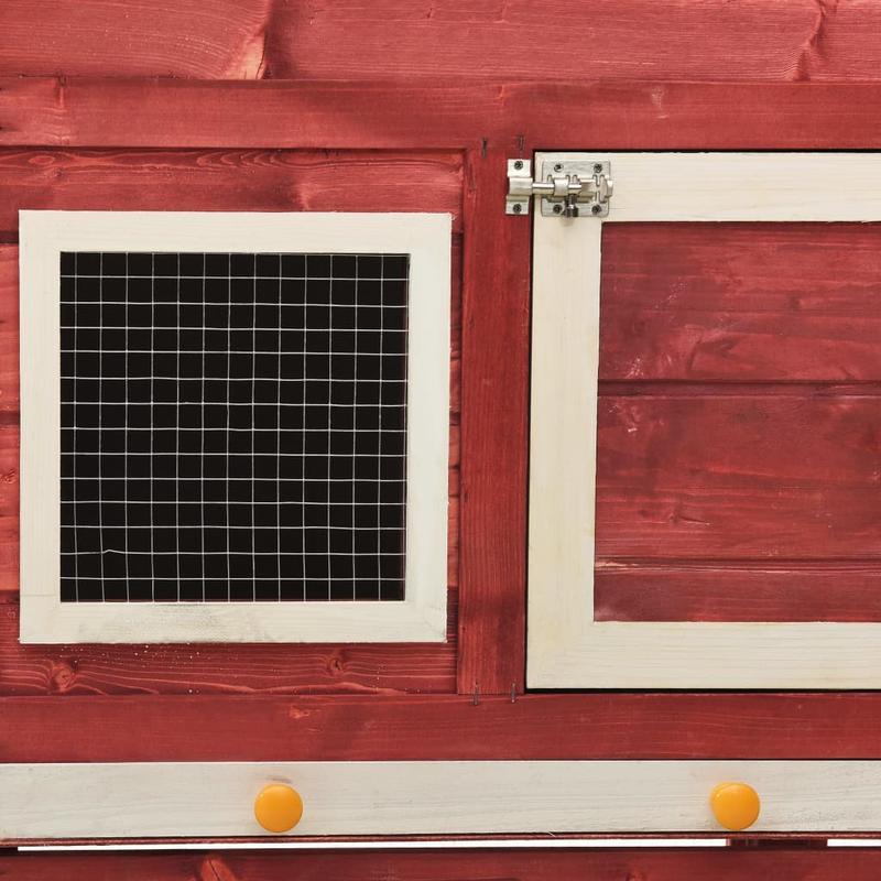 Konijnenhok – Knaagdierenhok – Dierenverblijf – Houtkooi – Grenenhouten Kooi – Rood-Wit – 140x63x120 cm – Robuust Grenenhout